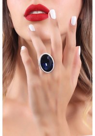 Resim Kadın Antik Gümüş Kaplama Lacivert Swarovski Taşlı Hürrem Yüzük Çok Renkli 