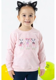Resim Breeze Kız Çocuk Sweatshirt Sevimli Hayvancıklar Baskılı 1.5-5 Yaş, Somon Melanj-somon Melanj Somon Melanj 