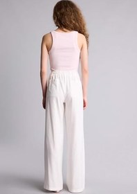 Resim DeFacto Wide Leg Çift Cepli Beli Lastikli Standart Boy Keten Karışımlı Pantolon 