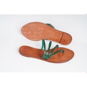 Resim Kadın Sandalet Hakiki Deri El Yapımı Yeşil 