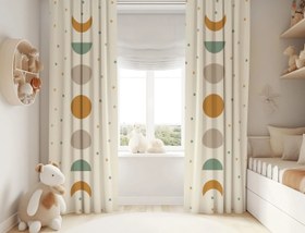 Resim Halı Vagonu HV242Y Boho Desen Çocuk Odası Kadife Kumaş Fon Perde - 70x240 / Çift Kanat 