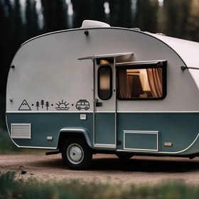 Resim Doğa & Kamp Karavan Sticker Seti: Vanlife Macera Dekalı | Sticker Master - Turkuaz / 20CM 