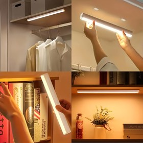 Resim Manyetik Şeritli ve USB Şarj Kablolu 6'lı Paket Hareket Sensörlü Dolap Işıkları, 30.48 cm Dolap Altı Işık Çubuğu Her Yere Yerleştirilebilir Gece Lambası Barı Gardırop, Dolap, Mutfak, Koridor ve Merdivenler İçin Uygun 