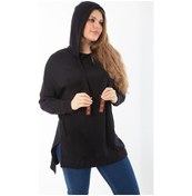 Resim Kadın Büyük Beden Siyah Arkası Uzun Yan Yırtmaçlı Kapşonlu Sweatshirt 65n37310-siyah Siyah 