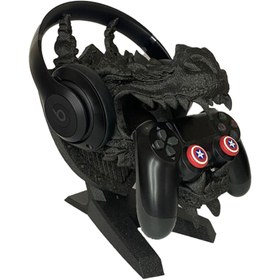 Resim Kulaklık Standı-Kol Tutucu Joystick-Özel Tasarım (Xbox ve Playstation) Game Of Thrones Dragon Head 