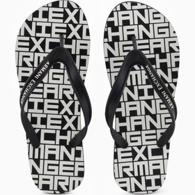 Resim Armani Exchange Erkek Düz ve Rahat Taban Marka Logo Dokulu Parmak Arası Siyah Terlik 