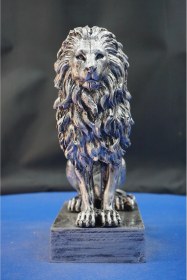 Resim Özel Tasarım Oturan Aslan Heykel Biblo Aslan Ev Ofis Hediyelik Dekoratif Aksesuar 22 Cm Gümüş 
