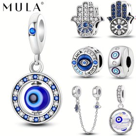 Resim 925 Gümüş Kaplama Bakır Mavi Şeytan Gözü Kolye, Dönebilen, Zirkonyayla, Takılar için 