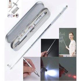 Resim Kutulu Kırmızı Lazerli, LED Işıklı Mıknatıslı Pointer Kalemi Işaretçi Uzayabilen Sunum Çubuğu Teleskopik Metal Tükenmez Kalem (PRS-1521G) 