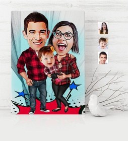 Resim Kişiye Özel Aile Karikatür Kanvas Tablo (30 X 50 Cm.) - 2 