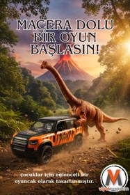 Resim viyolmarketim Dinozor Oyuncaklı Çek Bırak Turuncu Metal Jip Araba – Kutulu, Dayanıklı Oyuncak Araç, 3+ Yaş 