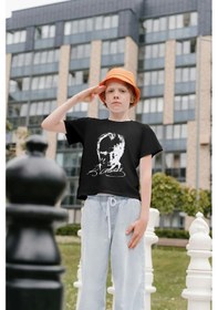 Resim Unisex Atatürk Baskılı Kısa Kollu Tişört / 23 Nisan 29 Ekim 10 Kasım 19 Mayıs Baskılı T-shırt Siyah 