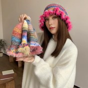 Resim Vintage Tarzı Çizgili Örgü Kova Şapka - Rahat Geziler veya Şenlikli Etkinlikler İçin Mükemmel 