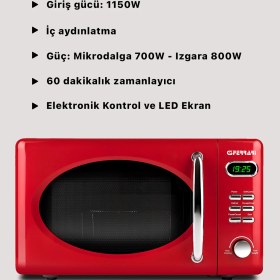 Resim Mikrodalga Fırın 20L Retro Kırmızı Dijital Göstergeli Izgara Opsiyonlu 