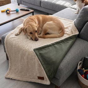 Resim Jungolica Su Geçirmez, Çift Taraflı, Kolay Temizlenebilen, Kedi ve Köpek Koltuk & Yatak Örtüsü (Haki-Krem) - L 