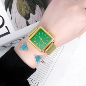 Resim Hanyang Altın Yeşil Set Lüks Bilezik Izle Kadınlar Bayanlar Için Gül Altın Kare Kuvars Izle Minimalist Analog Kuvars Kadın Elbise Izle Relogio Mujer (Yurt Dışından) 