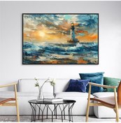 Resim Yağlı Boya Dokulu Tablo Kırmızı Gelincikler Ve Köy Evi Manzarası Siyah Çerçeveli U06030-178995 