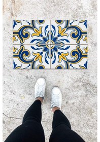 Resim Dijital Baskı Renkli Çini Desen Kapı Önü Paspası K-1062 