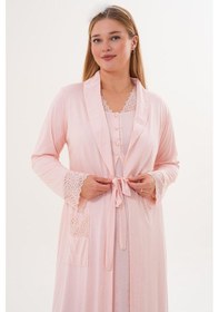 Resim Mecit Pijama Mecit 6331 Pudra Sabahlıklı Lohusa Gecelik Takım 