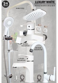 Resim Beyaz Banyo Lavabo Mutfak Bataryası Ve Robot Duş Seti Musluk Beyaz 