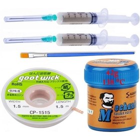 Resim Lehim Solder Paste 138 C 42g Flux Lehim Toplama Cp-1515 Lehim Emme Teli 1,5 Mm Set 5 İn 1 