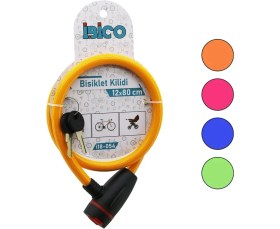 Resim Timion Anahtarlı Aç-Kapa Kilit Kapaklı Plastik Kafa Bisiklet Kilit Çelik Tel Renkli Kılıf 12MMX80CM (5148) 