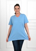 Resim Koza Butik Kadın V Yaka Yırtmaçlı Büyük Beden T-shirt 1199-22 