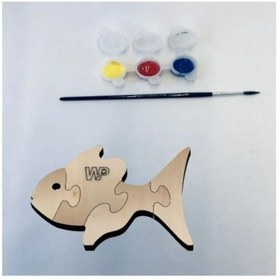 Resim Masif Ahşap Puzzle Çocuklar İçin Boyanabilir Balık Boya Setli 