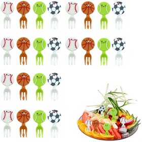 Resim 24 Parça Spor Topu Meyve Çubukları, Sevimli Karikatür Yemek Tatlı Çatal Bento Kutusu Dekorasyon ve Parti Malzemeleri İçin - Tekrar Kullanılabilir / Basketbol // Tenis Desenli Şişler 