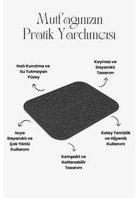 Resim Bulaşık Kurutma Matı, Bulaşıklık - Su Toplamaz Silikon Bulaşık Altlığı Orta Boy 36x25 Cm Siyah 