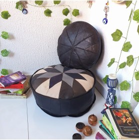 Resim Ottoman Pouffe Şok Fiyat Açılışa Özel %50 Off! Art Deco El Yapımı Hakiki Deri Orijinal Bohem Ottoman Puf Minder60cm 