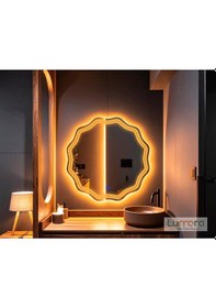 Resim Zavira Amber Led'li Lazer Kumlamalı Lavabo & Banyo Aynası Dokunmatik Sensörlü 70 X 70 Turuncu 