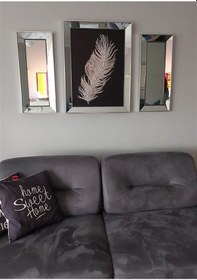 Resim Simli Kanvas Tablo Ayna Çerçeveli Yaprak 3 Parçalı. 