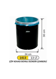 Resim Ofis Tipi Çöp Kovası Boyalı Çemberli 13 Litre Siyah 