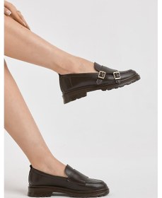 Resim Kalın Poli Taban Çift Tokalı Kadın Kahve Günlük Loafer Tbfzlcmc110 Kahve 