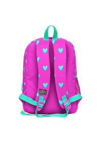 Resim Coral High Kids Neon Pembe Su Yeşili Kalp Desenli Dört Bölmeli USB Şarjlı Kulaklık Çıkışlı Okul Sırt Çantası 23277 Pembe - Su Yeşili 