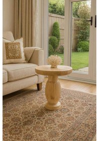 Resim Tekli Masif Ahşap Yan Sehpa Şık Ve Doğal Mantar Tasarım - Naturel Renk Naturel 