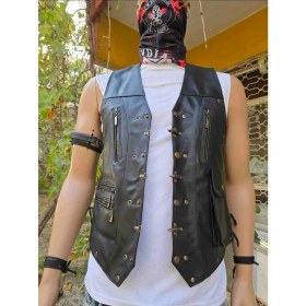 Resim Hakiki Deri Motorcu Chopper Deri Yelek 