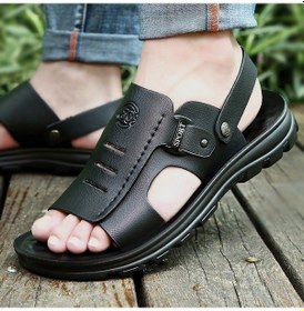 Resim Heamor Erkek Ortopedik Deri Ortosport Sandalet - Siyah 