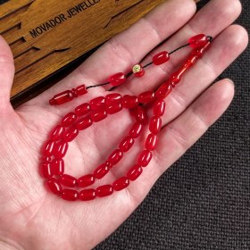 Resim Vip Kehribar 6x9 mm Bürokrat Boy Ateşi Kehribar Tesbih - Usta Işçilikli Sıkma Kehribar - Diyarbakır Model 