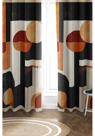 Resim Geometrik Desen Parlak Saten Mikro Kumaş Çift Kanat Fon Perde Takımı Prd0057 Renkli 