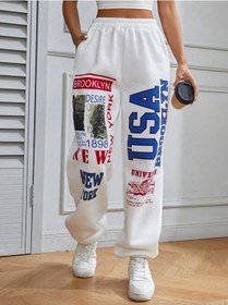 Resim Coolane Letter Graphic Elastic Waist 4 Mevsim Eşofman Beyaz 
