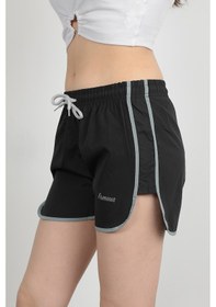 Resim Kadın Deniz Şortu İp Bağlama Hafif Lastikli Bel Kısa Kesim Siyah - 5402 Siyah 