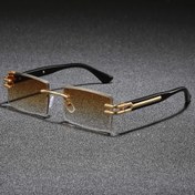 Resim RIVSAR Erkekler için Klasik Kare Çerçevesiz Moda Gözlük - Koruma, Gradyan Lens, Altın Tonlu Aksanlar, Çinko Alaşım Çerçeve, Sürüş, Balıkçılık ve Seyahat İçin İdeal 