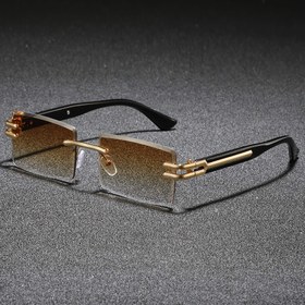 Resim RIVSAR Erkekler için Klasik Kare Çerçevesiz Moda Gözlük - Koruma, Gradyan Lens, Altın Tonlu Aksanlar, Çinko Alaşım Çerçeve, Sürüş, Balıkçılık ve Seyahat İçin İdeal 