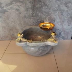 Resim Gri Mermer Hamam Konsept Set Altın 