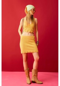 Resim DeFacto Coool Slim Fit Dar Kesim Kroşe Mini Etek D3583AX24HSYL56 Sarı 