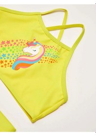 Resim Deep Beach Baskılı Kız Çocuk Bikini Takım Sarı 