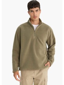 Resim Defacto Relax Fit Yarım Fermuarlı Polar Sweatshirt F0448ax25aukh401 Haki-kh401 