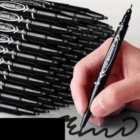 Resim 4'lü Dual-Ucunu Kalıcı Marker Paketi - Alkol Bazlı, Siyah, İnce & Kürek Uc, Tüysüz Olmayan, Çok Yüzeyli Kullanım İçin Çizim, Skçe, Ofis, Okul & El Sanatları İçin 14+ Yaş 
